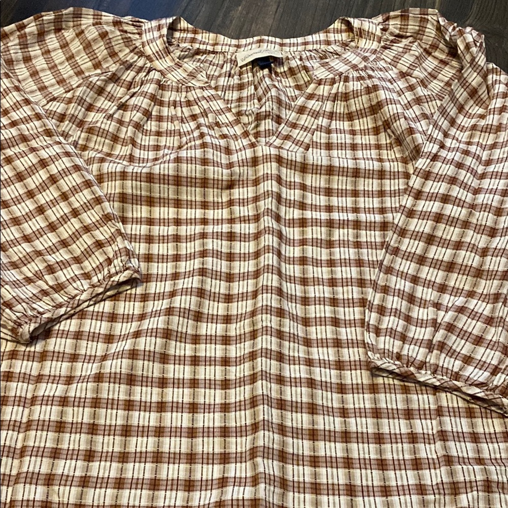 Plaid Blouse with Puff Sleeves